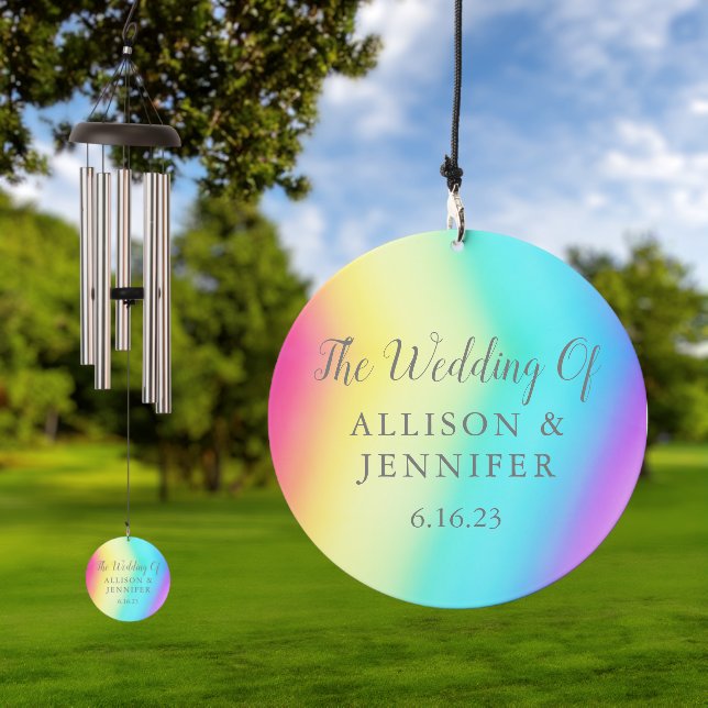 Pretty Rainbow Personalized LGBTQ Wedding Wind Chime (Outdoor)