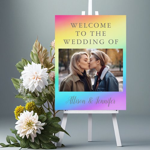 Pretty Rainbow Personalized Photo Wedding Welcome Foam Board