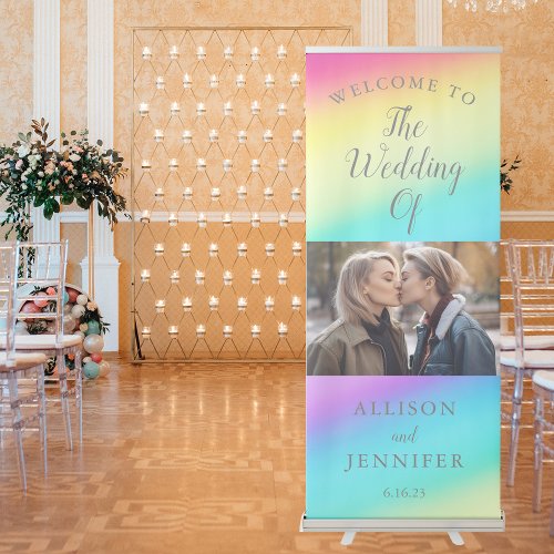Pretty Rainbow Personalized Photo Wedding Welcome Retractable Banner