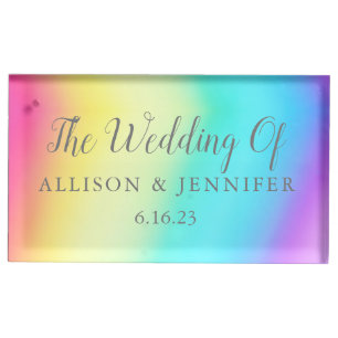Pretty Rainbow Personalized Wedding Place Card Holder