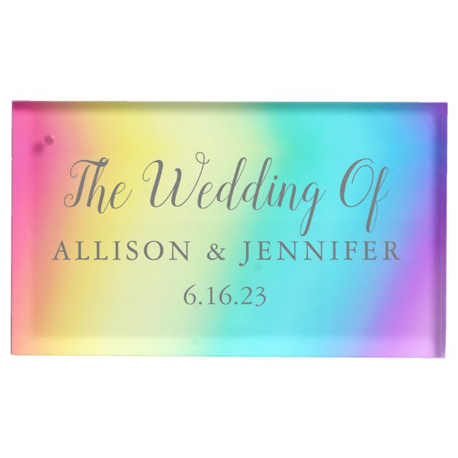 Pretty Rainbow Personalized Wedding Place Card Holder (Front)