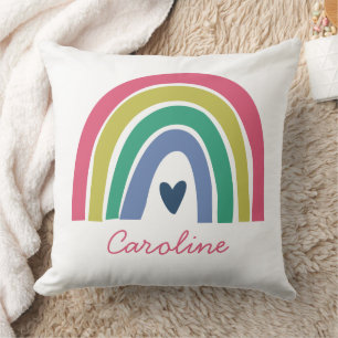 Pretty Rainbow Pink Blue Boho Name Throw Pillow