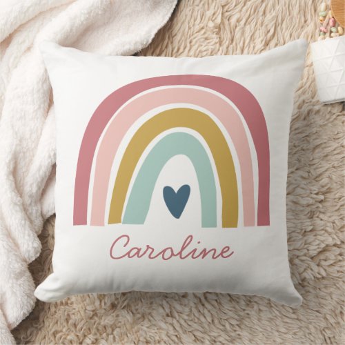 Pretty Rainbow Pink Blue Boho Name Throw Pillow