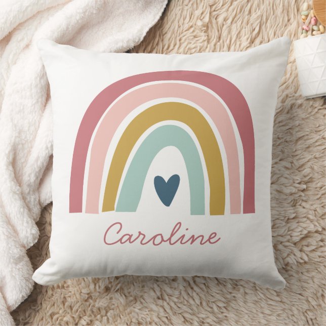 Pretty Rainbow Pink Blue Boho Name Throw Pillow (Blanket)