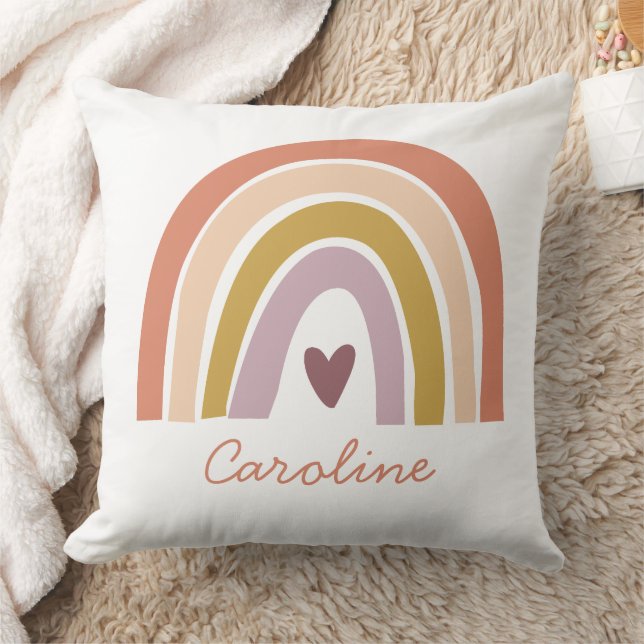 Pretty Rainbow Pink blush peach Boho Name Throw Pillow (Blanket)
