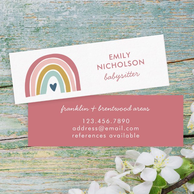 Pretty Rainbow Pink Navy Mustard Boho Babysitter Mini Business Card (Creator Uploaded)