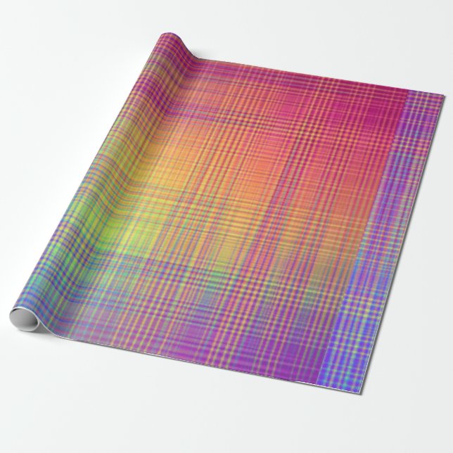 Pretty Rainbow Plaid Wrapping Paper (Unrolled)