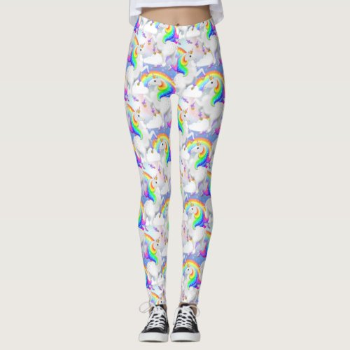 Pretty Rainbow Princess Unicorn with Golden Shoes Leggings