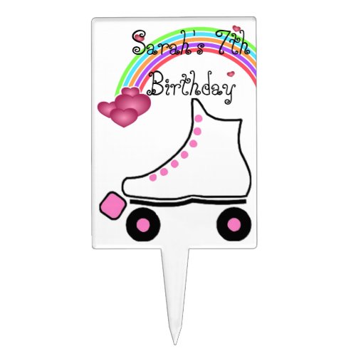 Pretty Rainbow Roller Skate Birthday Cake Topper