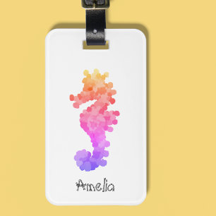 Pretty Rainbow Seahorse Personalized Luggage Tag