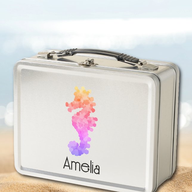 Pretty Rainbow Seahorse Personalized Metal Lunch Box (Creator Uploaded)