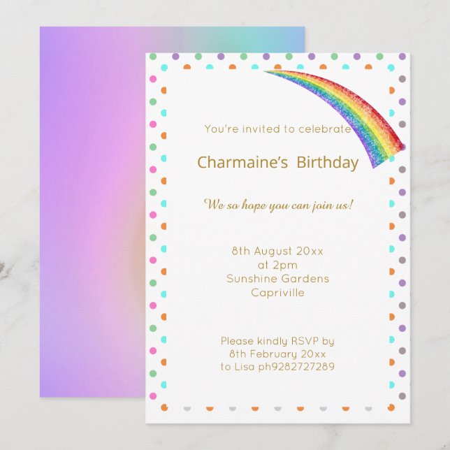 PRETTY RAINBOW SPOT RAINBOW ALL OCCASSION INVITATION (Front/Back)