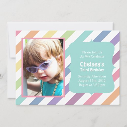 Pretty Rainbow Stripe Birthday Party Invitations
