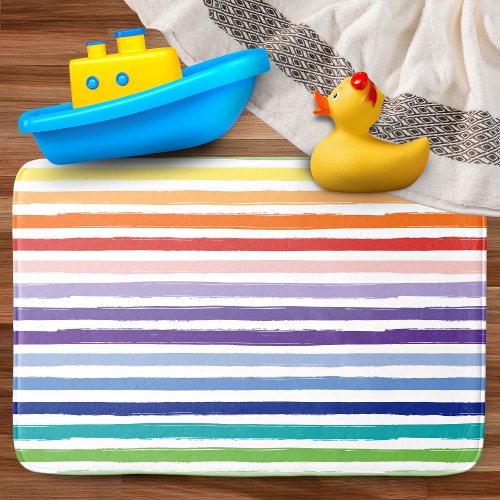 Pretty Rainbow Stripe Pattern Bathroom Bath Mat