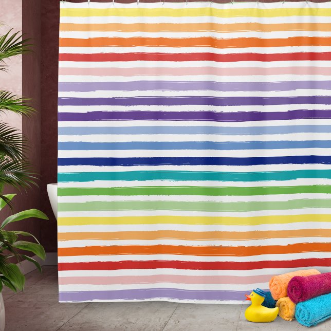Pretty Rainbow Stripe Pattern Bathroom Shower Curtain (Creator Uploaded)