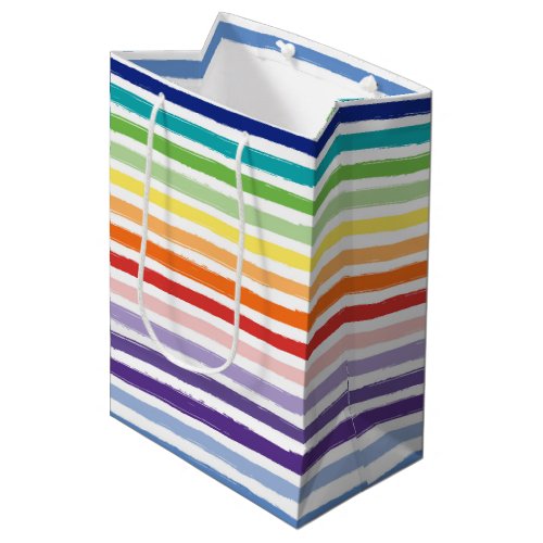 Pretty Rainbow Stripe Pattern Birthday Medium Gift Bag