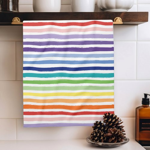 Pretty Rainbow Stripe Pattern Kitchen Towel