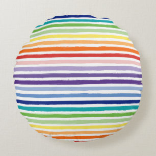 Pretty Rainbow Stripe Pattern Round Pillow