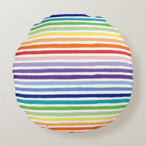 Pretty Rainbow Stripe Pattern Round Pillow
