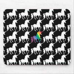 Pretty Rainbow Unicorn Black & White Pattern Fun Mouse Pad