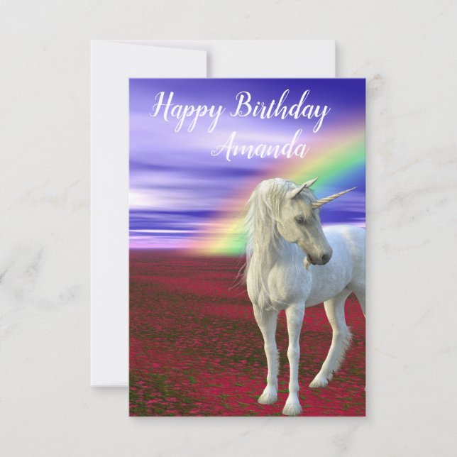Pretty Rainbow Unicorn Field of Flowers Card (Front)