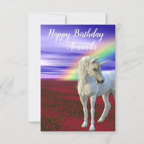 Pretty Rainbow Unicorn Field of Flowers Card