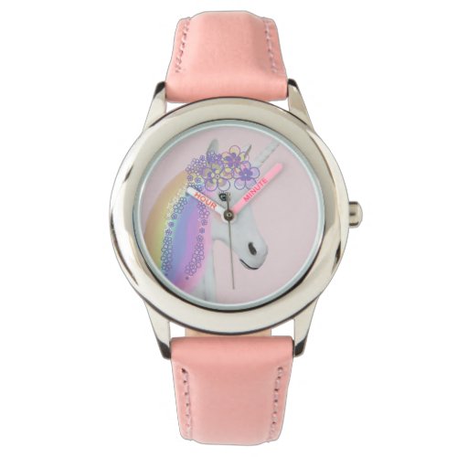 Pretty Rainbow Unicorn Floral Pink Girls Watch