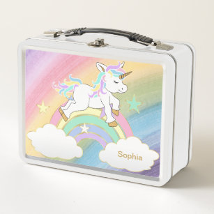 Pretty Rainbow Unicorn Metal Lunch Box