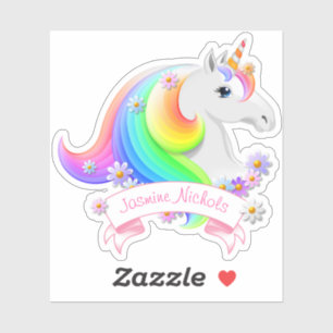 Pretty Rainbow Unicorn Princess with Flowers Sticker