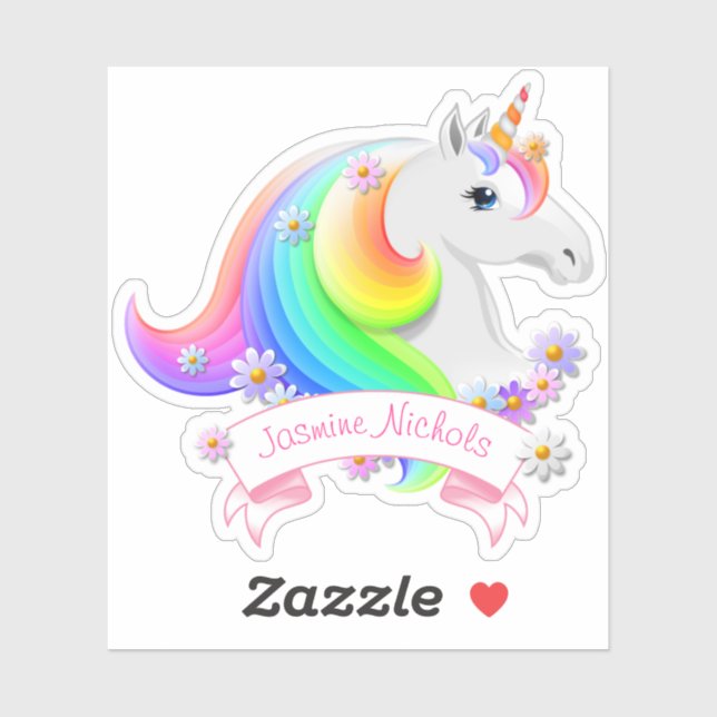 Pretty Rainbow Unicorn Princess with Flowers Sticker (Sheet)