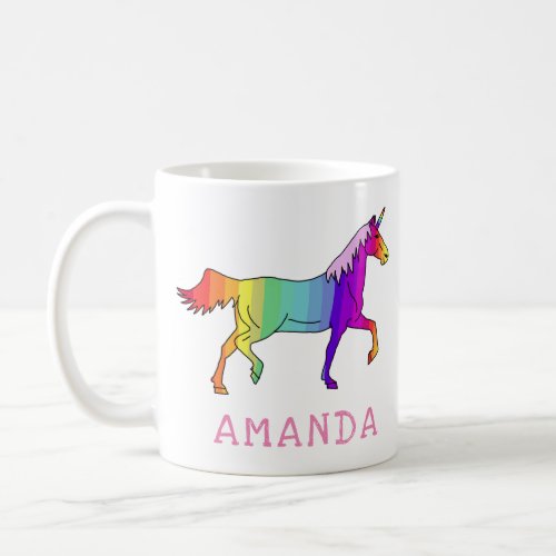 Pretty Rainbow Unicorn with Name Coffee Mug