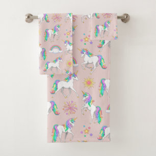 Pretty Rainbow Unicorns Bath Towel Set