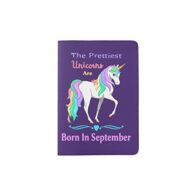 Pretty Rainbow Unicorns Born In September Passport Holder (Front)