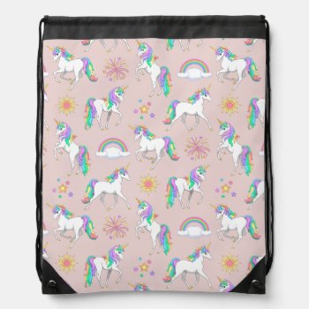 Pretty Rainbow Unicorns Drawstring Bag by Fun_Forest at Zazzle