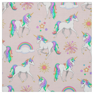 Pretty Rainbow Unicorns Fabric