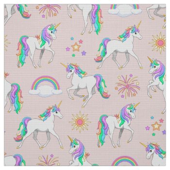 Pretty Rainbow Unicorns Fabric by Fun_Forest at Zazzle