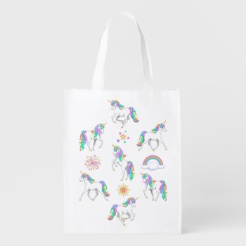 Pretty Rainbow Unicorns Grocery Bag by Fun_Forest at Zazzle