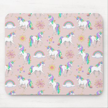 Pretty Rainbow Unicorns Mouse Pad by Fun_Forest at Zazzle