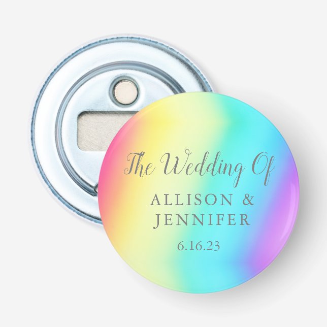 Pretty Rainbow Wedding Favor Personalized Bottle Opener (Front)