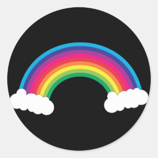 Pretty Rainbow White Clouds Black Background Classic Round Sticker