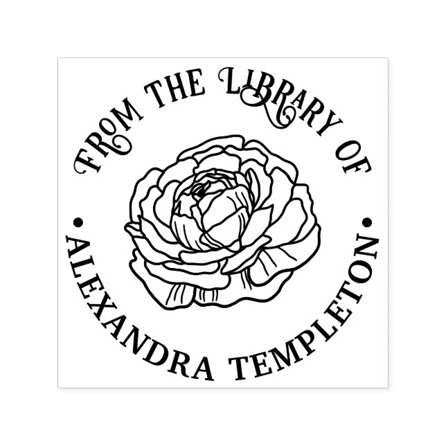 Pretty Ranunculus Flower Library Book Name Self-inking Stamp (Design)