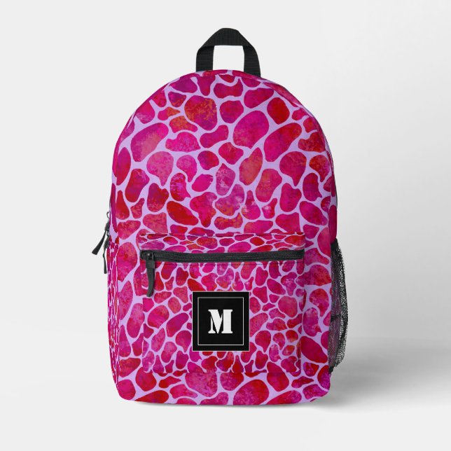Pretty Raspberry and Pink Leopard Print Monogram  Printed Backpack (Front)