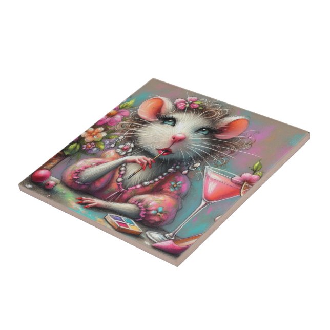 Pretty Rat Lady Having a Martini Contemplating Ceramic Tile (Side)