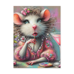 Pretty Rat Lady Having a Martini Contemplating Postcard