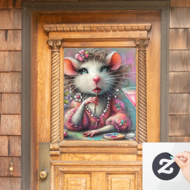 Pretty Rat Lady Having a Martini Contemplating Window Cling (Home Door)
