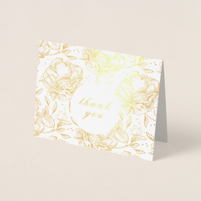 Pretty Real Gold Foil Flowers Thank You Foil Card (Front)