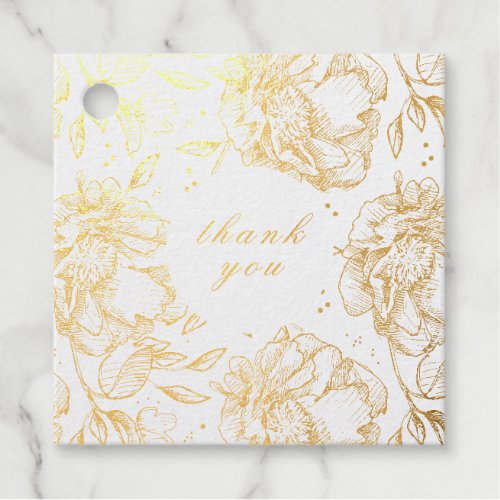 Pretty Real Gold Foil Hand Drawn Flowers Foil Favor Tags