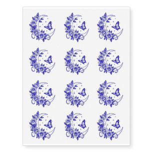 Pretty Realistic Roses Crescent Moon & Butterfly Temporary Tattoos