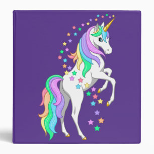 Pretty Rearing Rainbow Unicorn Falling Stars 3 Ring Binder