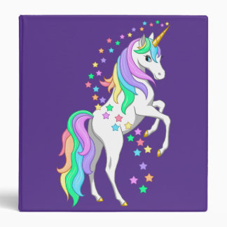 Pretty Rearing Rainbow Unicorn Falling Stars 3 Ring Binder